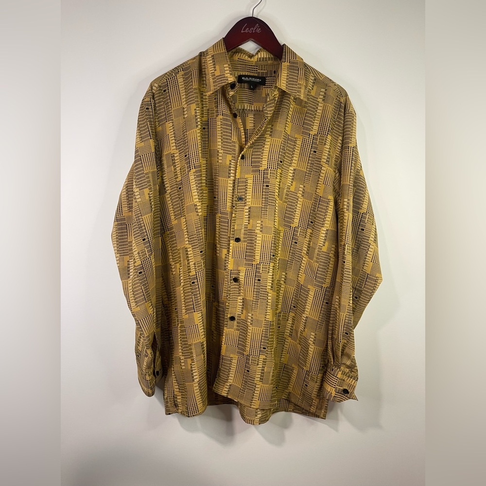 Bassiri vintage Geometric Yellow and Black button down shirt.